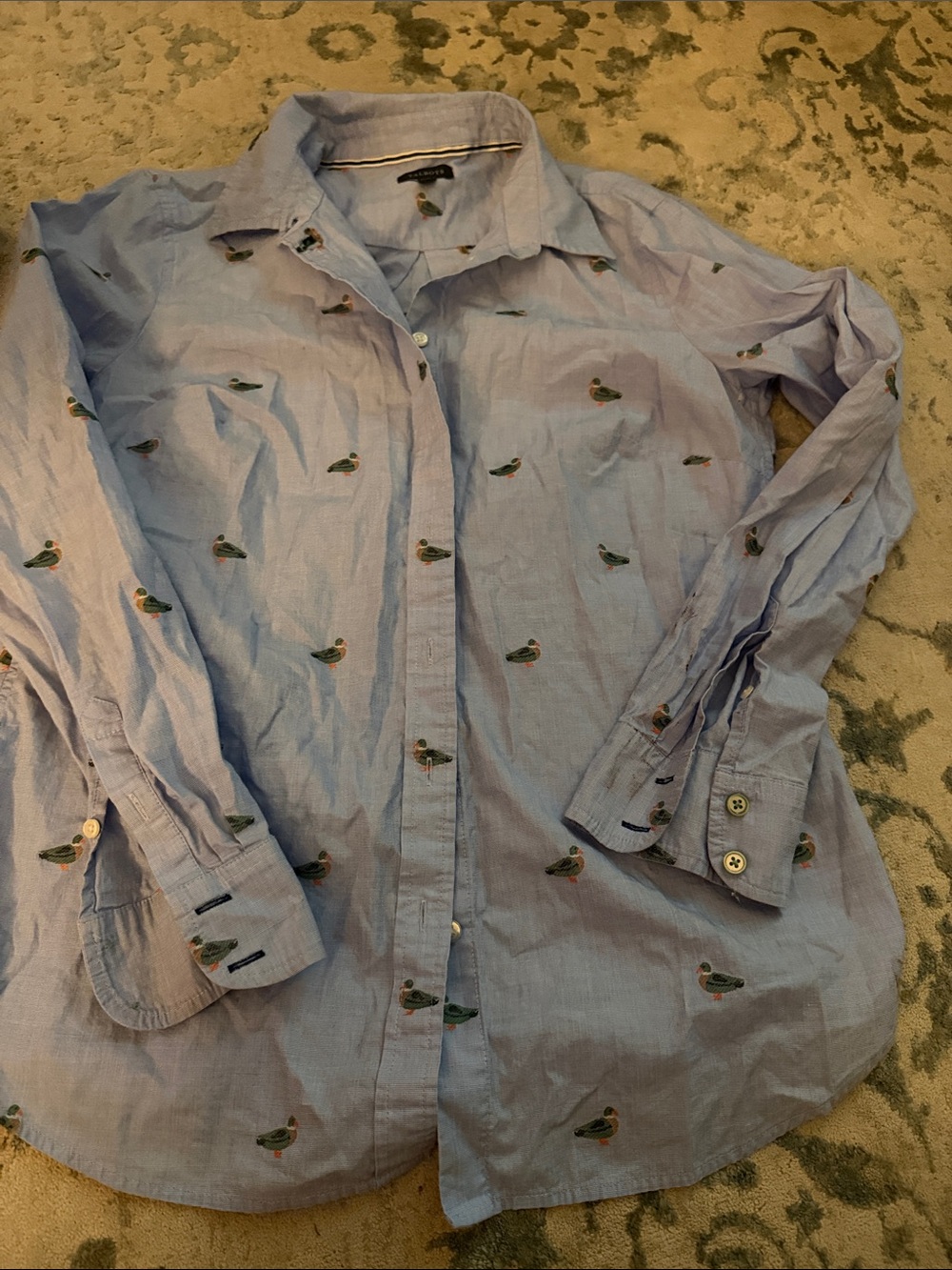 Talbots Light Blue Casual Button-Down Shirt with Duck Embroidery